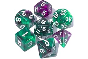 CiaraQ DND Polyhedral Dice Set with a Black Dice Bag for D&D RPG MTG Role Playing Table Games (Transparent Purple and Green)
