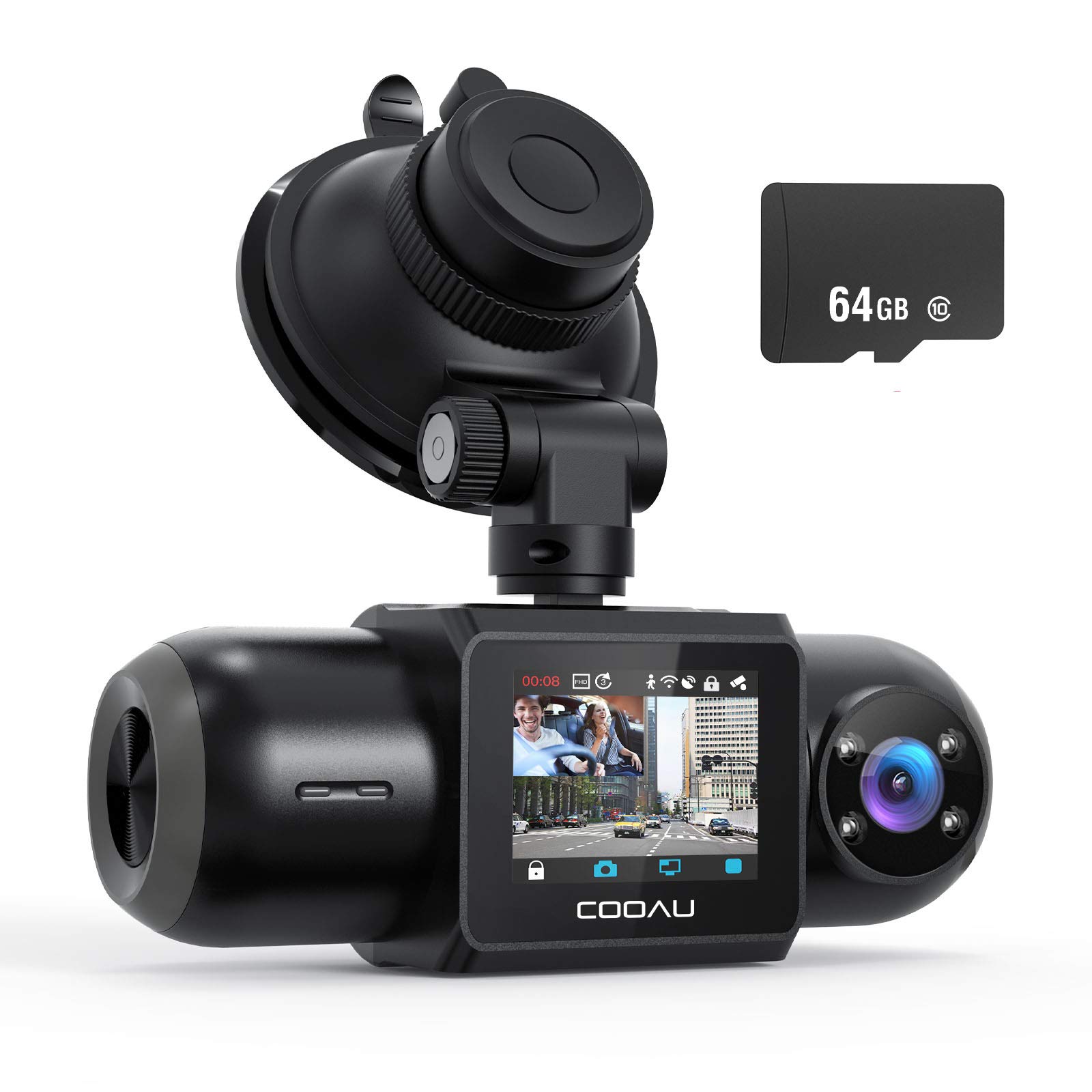 COOAU Dual Dash Cam 2.5K+1080P, Dash Cam Front and Inside, Built-in GPS and WI-FI, Dash Camera for Cars, Perfect for Uber and Taxi Drivers, Night Vision, Accident Record, 24Hr Parking Mode
