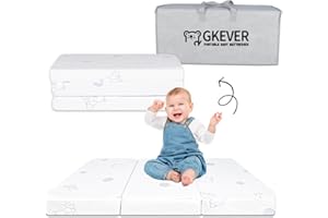 GKEVER Pack and Play Mattress, 38x26 Dual-Sided High Resilience Memory Foam Baby Mattress for Pack n Play, Foldable Travel Pack n Play Mattress Pad with Removable Washable Cover & Carrying Bag