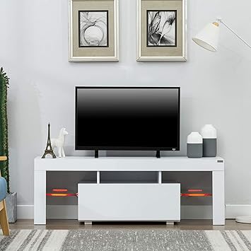 Amazon Com Wonline 51 Tv Stand Media Console Cabinet Led Shelves