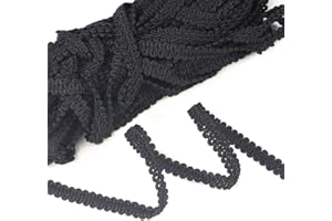 AIETSYEI Braid Gimp Trim 1/2 Inch Braided Cord Scalloped Edge Braid Rick Rack Trim for Sewing, Pillows, Home Curtain (9 Yards, Black)