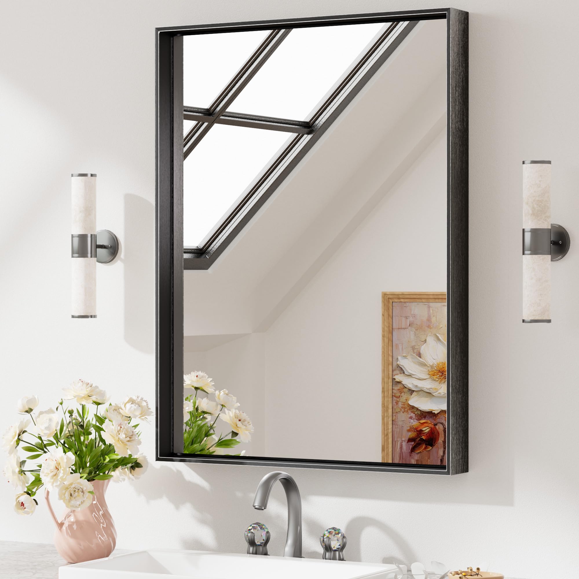 Keonjinn Black Mirror for Wall 24 x 32 Inch Rectangle Bathroom Vanity ...