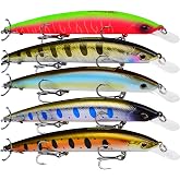 PROBEROS Minnow Bass Fishing Lures - Jerkbait Sinking Lure Set Hard Baits Crankbait for Trout Catfish Musky Bluegill Fishing Topwater Lures Plug 6Pcs/kit