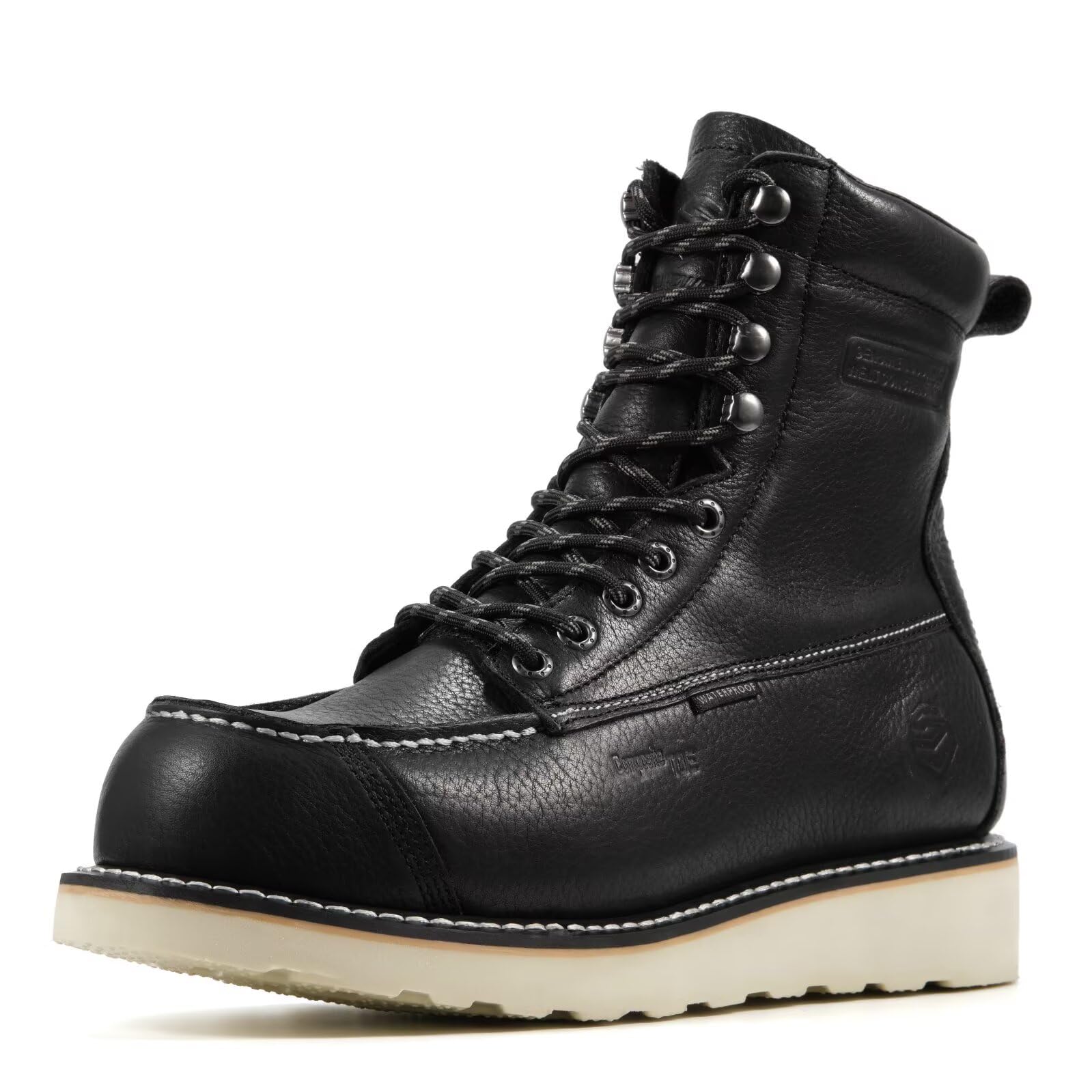 Photo 1 of SUREWAY Mens 8" Heavy Duty Waterproof Work Boots for Men - Composite Toe,EH Construction Industrial Safety Leather Boots,GoodyearWelt,Lace Up Wedge Moc Toe,Oil/Slip Resistant Comfortable Outsole