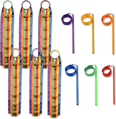 GSi Ribbon Wands & Rings for Kids 12pc Set 1m Ribbons 6 Pack Each
