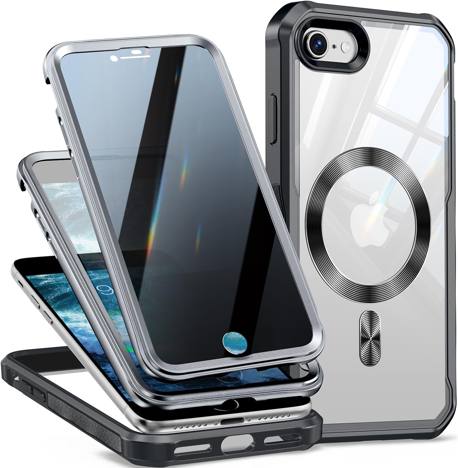 Photo 1 of [CD Loop + Privacy Screen Protector]Magnetic Case for iPhone 7/8/SE 2020/SE3 Case,[Military Grade Drop Protection] Anti-peep Privacy Screen Double Sided 9H Glass Compatible with MagSafe Case