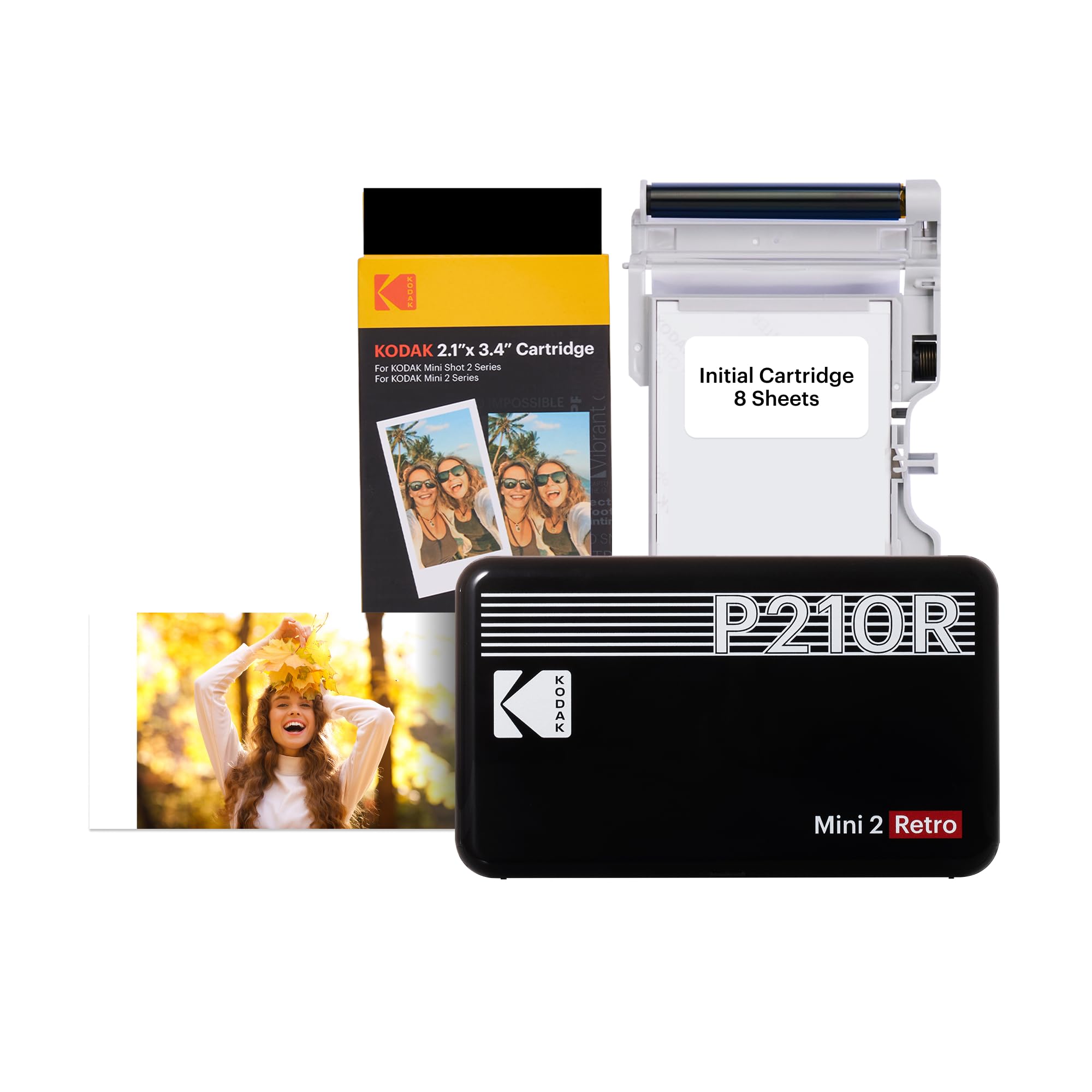 KODAK Mini 2 Retro 2x3 Portable Photo Printer, 4PASS, 38 Sheets, Black