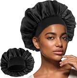 WLLHYF Silk Bonnet Men Women Satin Sleep Cap Elastic Band Black view 9