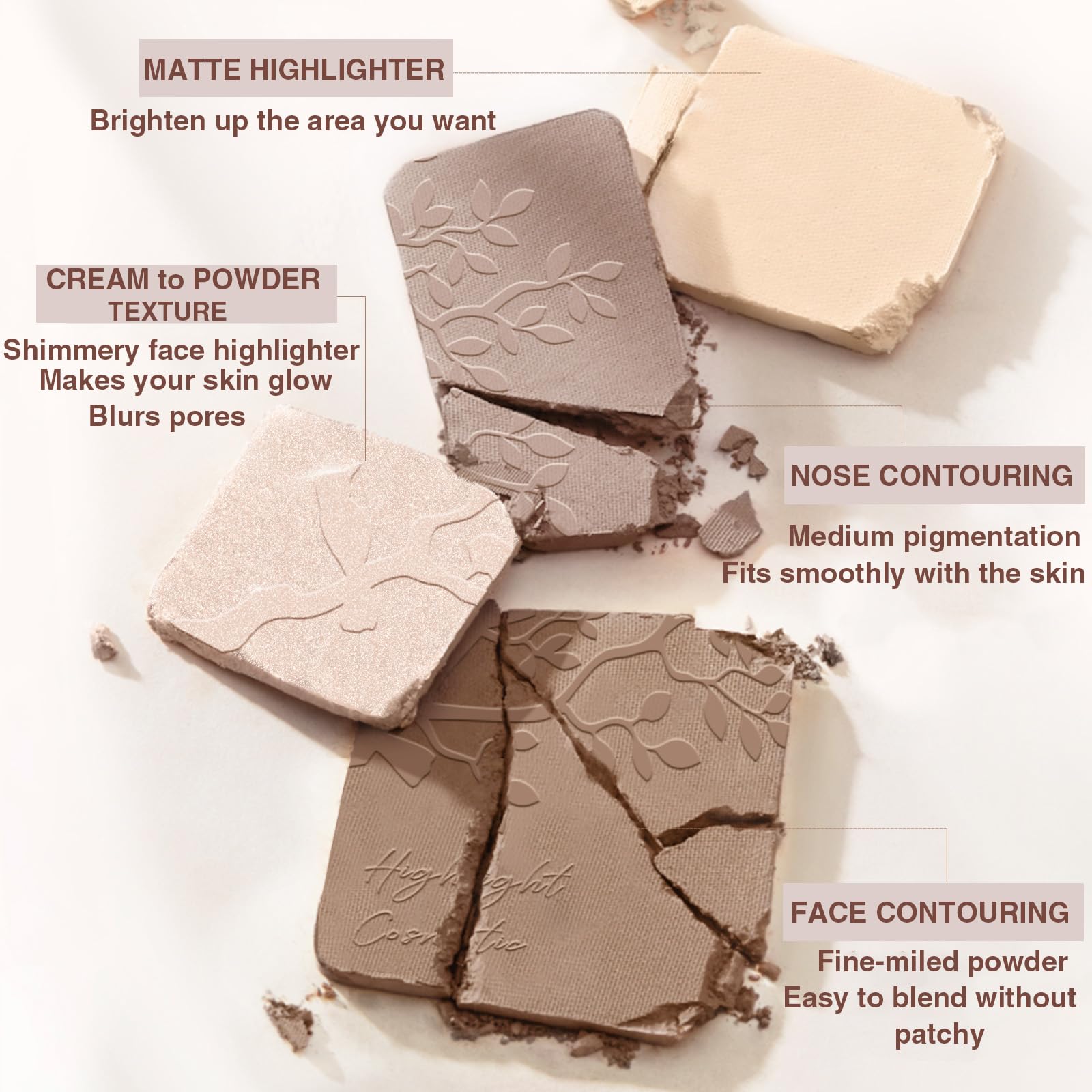 Lilyloria Face Highlighter Contour Shading Palette Sculpting Long-lasting Pressed Powder Smooth Matte Shimmer Finish Makeup for Cool Toned Skin