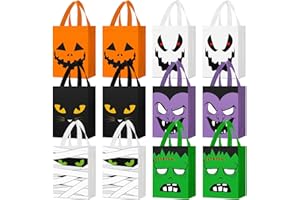 PATERR 30 Pcs Halloween Candy Bags Reusable Non Woven Trick or Treat Gift Bags Cat Ghost Mummy Vampire Zombie Pumpkin Halloween Tote Bag with Handles Bulk for Halloween Party Kids Birthday