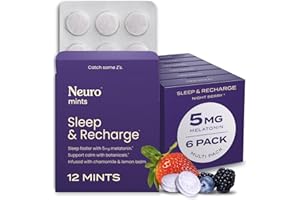 NEUROGUM Neuro Melatonin 5mg Sleep & Recharge Mints (72 Pieces) - Fast Dissolve Melatonin Sugar Free Mints with Lemon Balm & Chamomile for Better Sleep - Calm Sleep Supplement for Adults - Night Berry Flavor