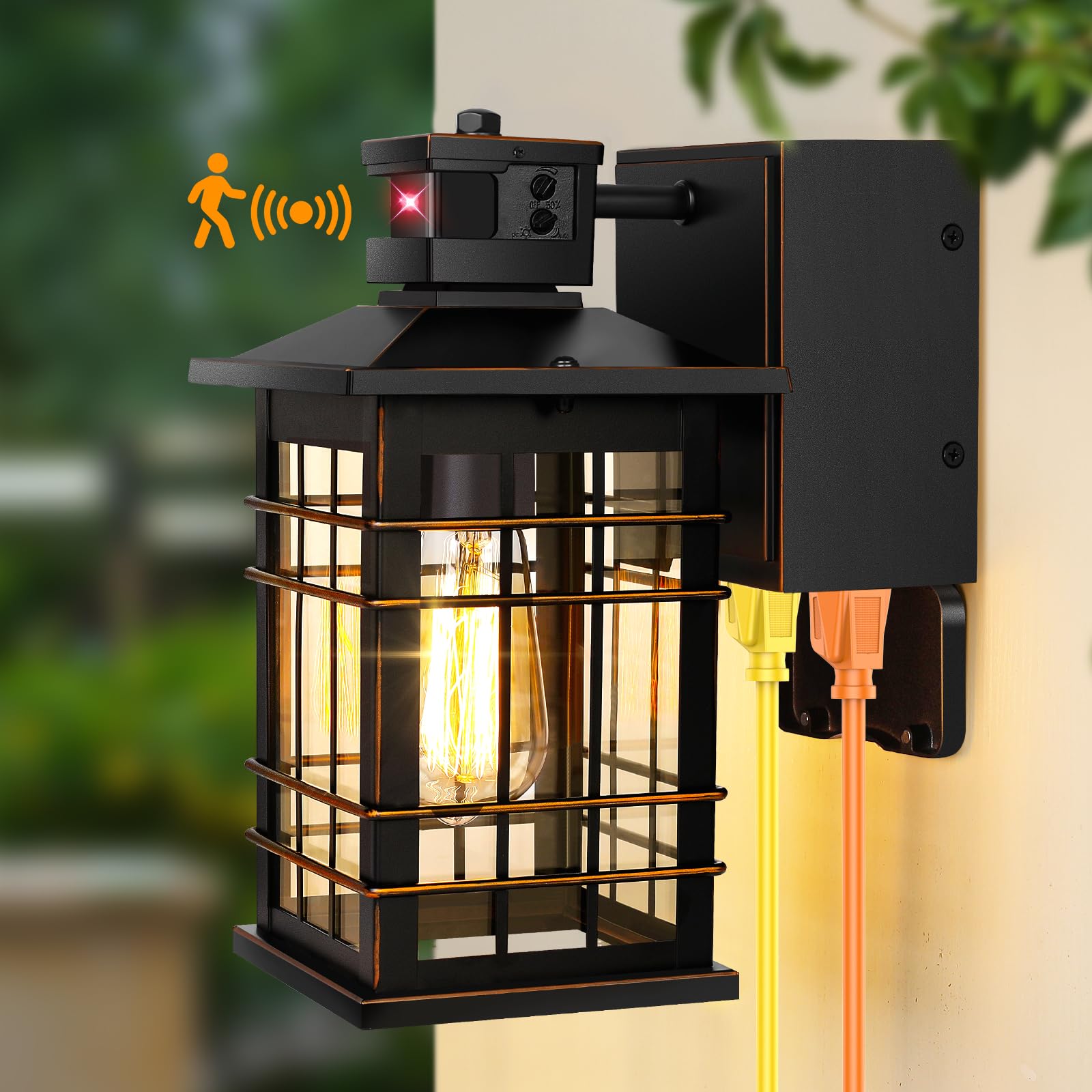 Photo 1 of Motion Sensor Dusk Dawn Outdoor Wall Light Fixture with GFCI Outlets, Sensor Porch Light Outdoor Wall Mount Oil Rubbed Bronze, Waterproof Outside Light for House Front Doorway Patio, 3 Lighting Mode