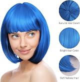 Aomig Short Bob Wig 4 Pack Blue Set with Sunglasses Cap Neon Fancy Dress Cosplay view 2