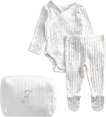 Ensemble 3 pièces bébé en coton avec pochette (3,2 kg-6 mois) Blanc 3-6 mois