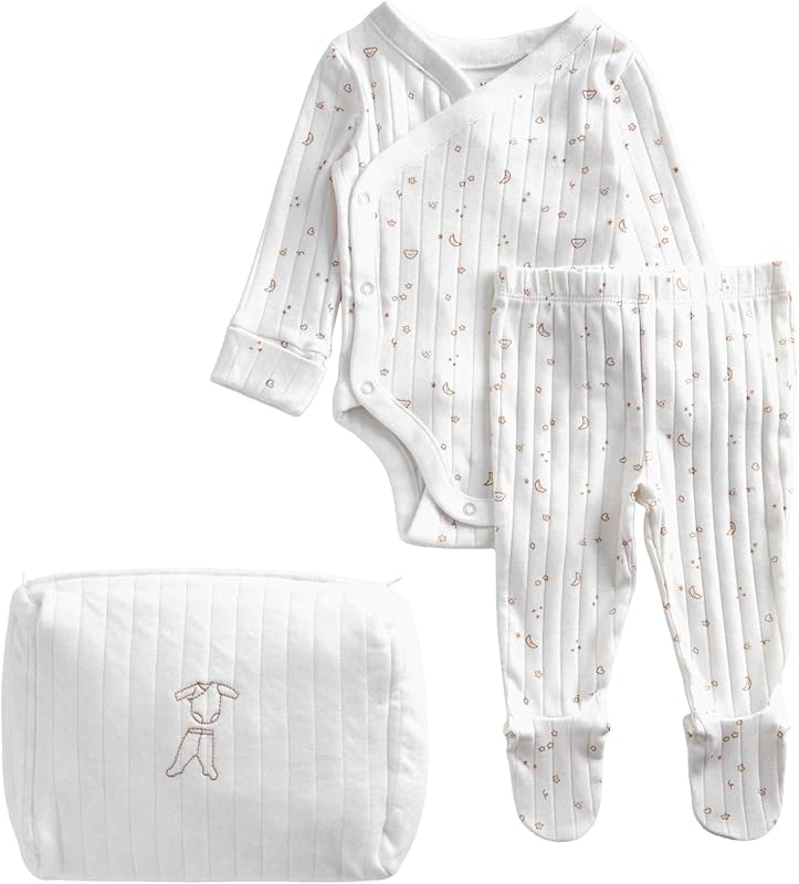 Ensemble 3 pièces bébé en coton avec pochette (3,2 kg-6 mois) Blanc 3-6 mois — photo 1 sur 4