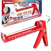 DIYSELF Caulk Gun, Heavy Duty Caulking Tool, 10:1 Thrust for 10 oz Tubes | Smooth Rod, Cartridge Gun for Silicone Sealant, Acrylic, Latex, Adhesive &amp; Butyl; Bathroom, Kitchen &amp; Windows, Red