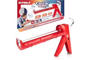 DIYSELF Caulk Gun No Drip, Heavy Duty Caulking Tool, 10:1 Thrust Ratio, Hand Caulking Gun for 10 oz Cartridges, Silicone Gun Compatible with Sealant, Acrylic, Latex, Adhesive, Butyl & More (Red)