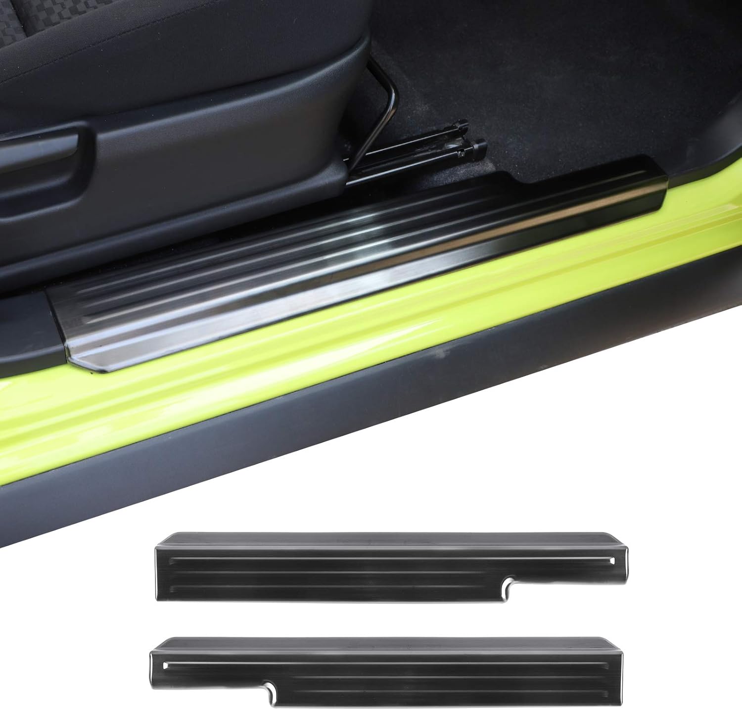 Amazon Antc スズキ ジムニー Jb64w ジムニーシエラ Jb74w 用 サイドステップガード スカッフプレートドアシル保護ステッカー ドアガード カードア保護 汚れ防止 傷防止 ステンレス 鋼材 ブラック 2個セット サイドステップ 車 バイク