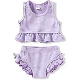 HAPPYMA Baby Swimsuit Toddler Girl Bathing Suit Summer Solid Color Bikini Set Beach Two Piece Swim Wear