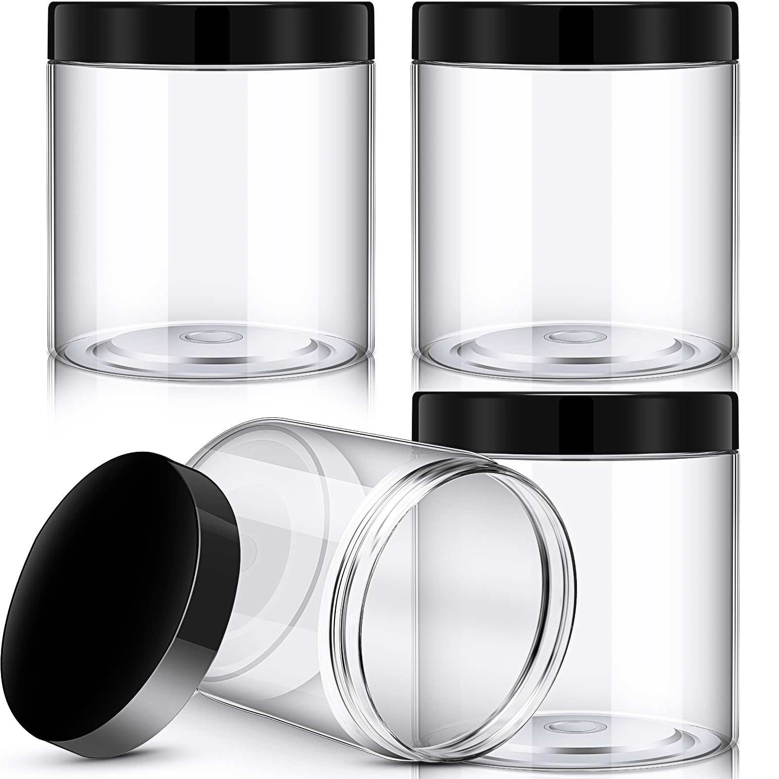 Photo 1 of Patelai 4 Pieces Round Wide-mouth Leak Proof Plastic Container Jars with Lids for Travel Storage Makeup Beauty Products Face Creams Oils Salves Ointments DIY Making(16 Ounce,Black)