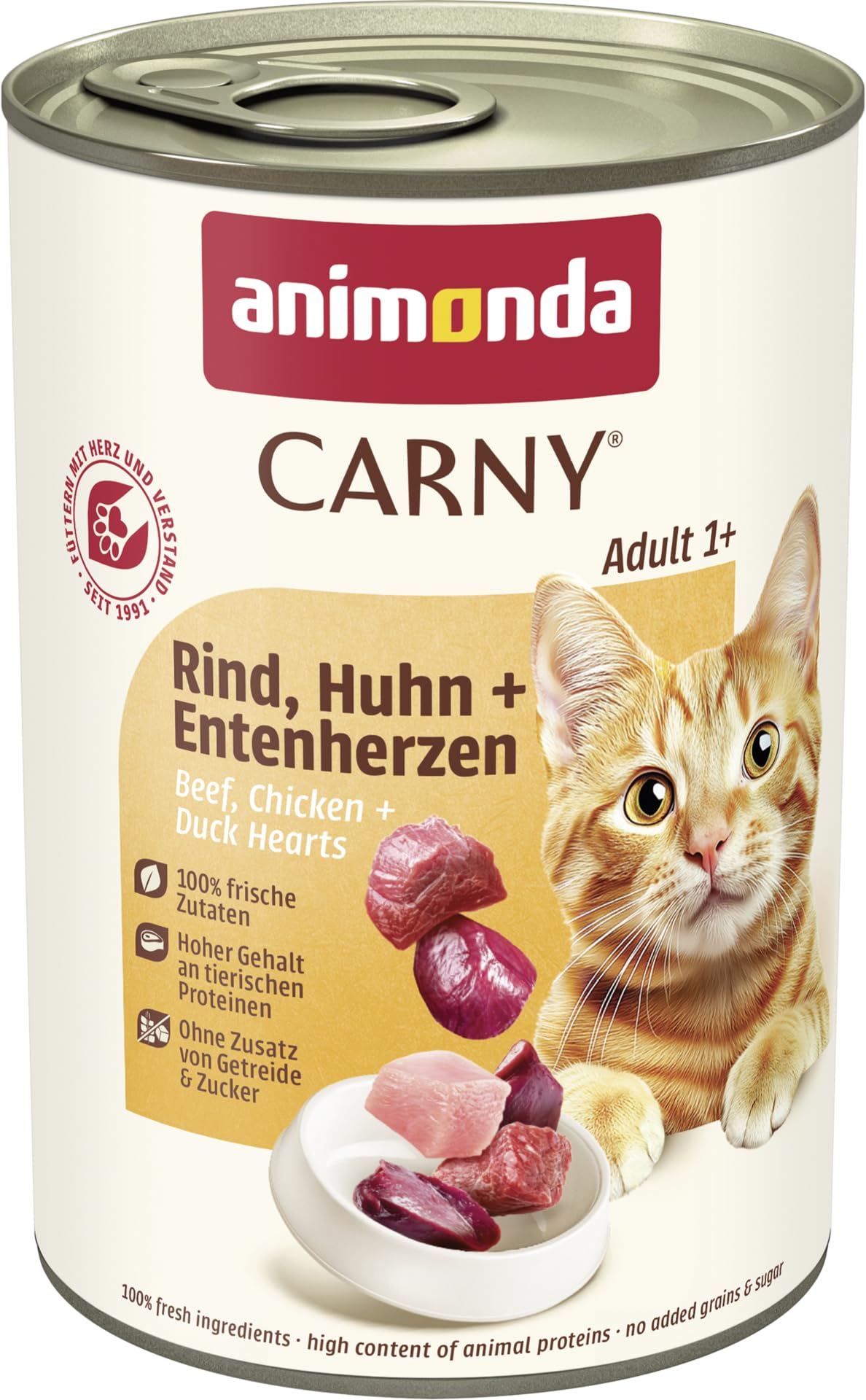 animonda Carny Adult cat food, wet food for adult cats, beef, chicken + duck heart, 6 x 400g