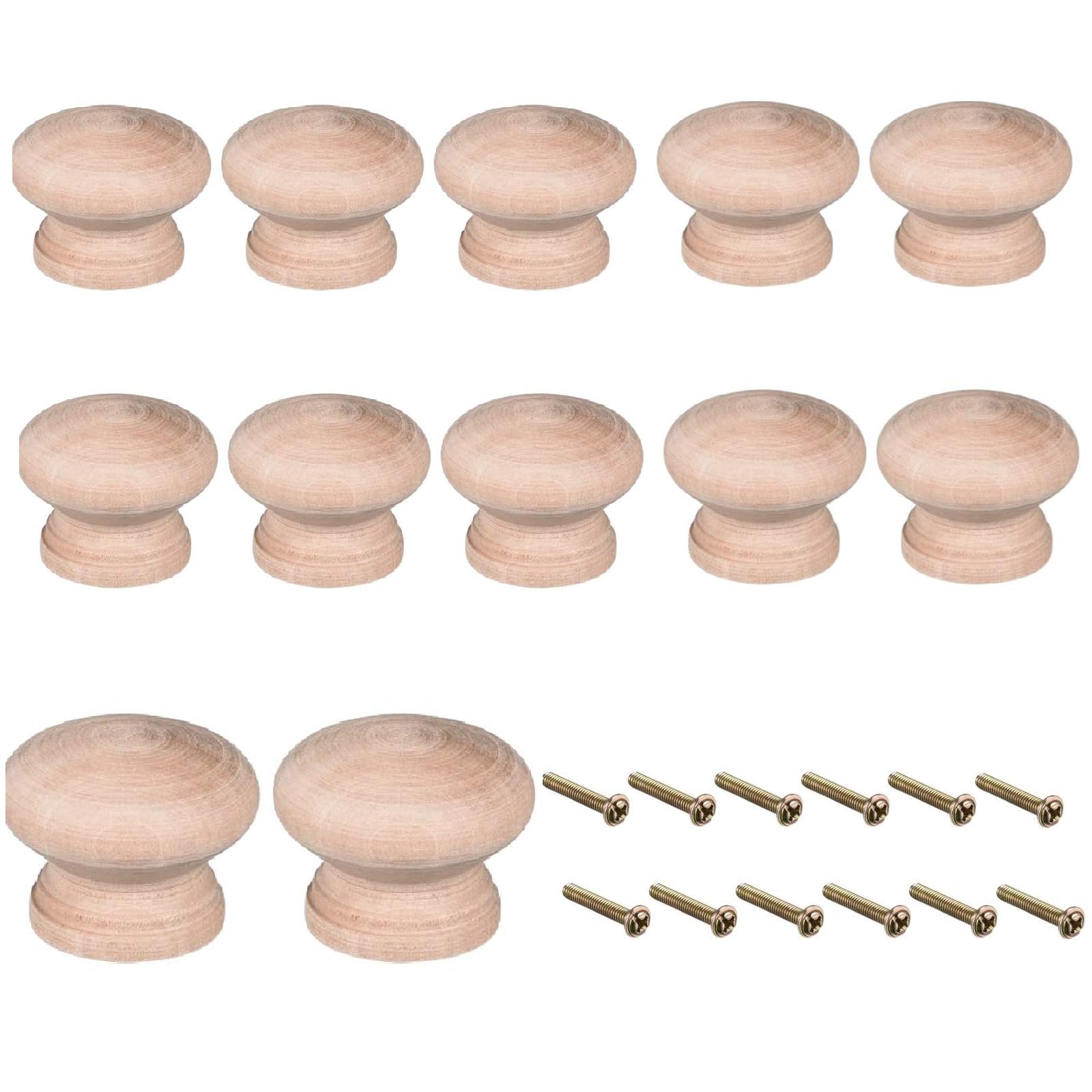 Yuiturt 12Pcs Wooden Knobs | Natural Solid Wood Round Mushroom Drawer Handles and Door Knobs | Ideal for Cabinets, Cupboards, Wardrobes, Dressers, and Home Furniture Upgrades