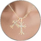 Tikaiui Cross Necklace 14K Gold Plated Double Cross Pendant Necklace Dainty Diamond Cross Charm Link Chain Choker Delicate Faith Jewelry Religious Gifts for Women or Friends