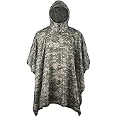 GRVCN Military Rain Poncho, Camouflage Raincoat Outdoor Waterproof Lightweight