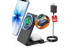 Magnetic Wireless Charger Stand for iPhone: CIYOYO Qi2 15W Max 3-in-1 Fast Charging Station, Foldable Wireless Charger for iP