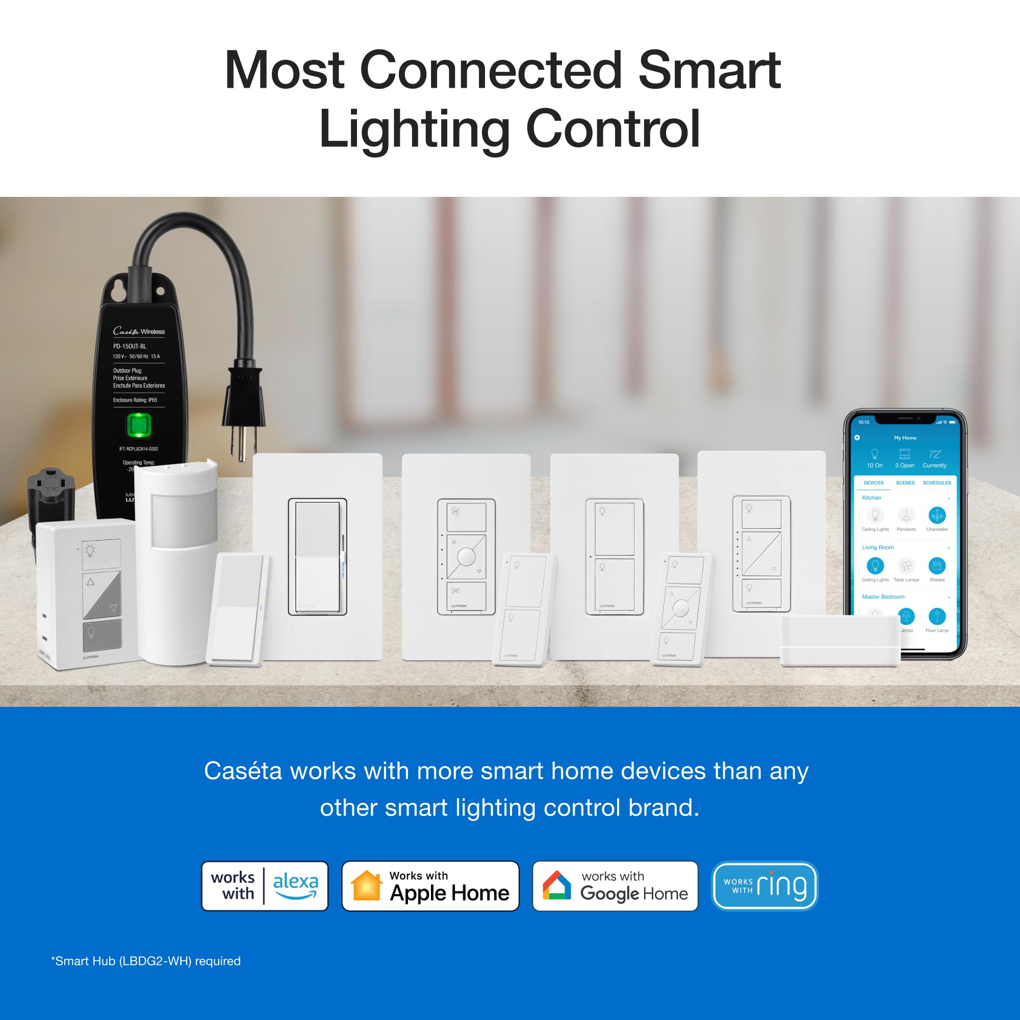 Lutron Smart Outdoor Plug for Caseta Smart Lighting, for Summer, Patio, Backyard, and Outdoor Lights, & Motors, 15A LED Fixtures & 1/2 HP Motors, PD-15OUT-BL, Black - View 9
