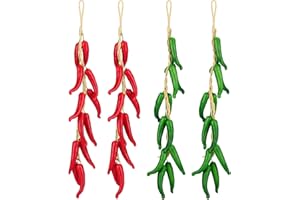 Sotiff 4 Pcs Chili Pepper Decorations Chili Pepper String Mexican Kitchen Decor Wall Hanging Artificial Vegetable Lifelike Red & Green Fake Simulation Fruit Garland Vine for Mexican Home Kitchen Decor