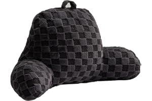 Aimuan Reading Pillow Checkered Bed Rest Wedge Backrest Checkerboard Pillow with Arms Back Support for Sitting Up in Bed Cushion Incline Rest Sleeping Snoring Pillow (Dark Grey,Large)