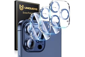 UniqueMe for 3 Pack iPhone 15 Pro/iPhone 15 Pro Max Camera Lens Protector, [Drop Protection] [Case Friendly] 9H+ Tempered Glass Camera Cover Screen [Update New Version] - Glitter Blue