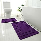 HOMEIDEAS Purple Bathroom Rugs Sets, 2 Piece Super Soft and Absorbent Non Slip Microfiber Machine Washable Bath Mats for Purple Bathroom Decor, 20" x 32" + 16" x 24"