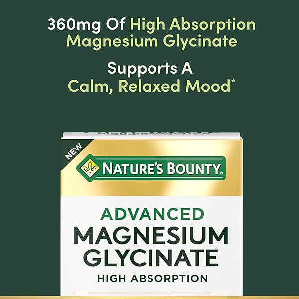 NATURE’S BOUNTY CALM MAGNESIUM GLYCINATE SUPPLEMENT – HIGH ABSORPTION MAGNESIUM FOR RELAXED MOOD, HEART & BONE HEALTH, 90 CAPSULES