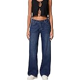 Mxiqqpltky Low Rise Jeans for Women Mom Jeans Wide Straight Leg Baggy Jeans Y2k Vintage Boyfriend Denim Pants Streetwear