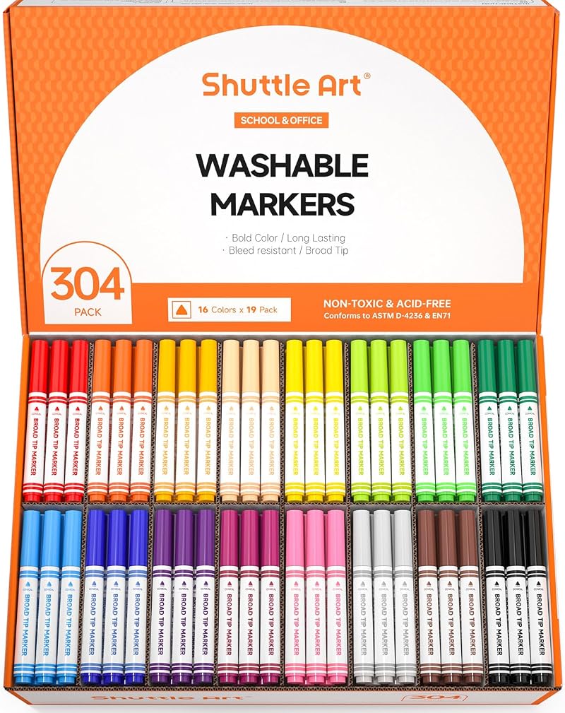 Shuttle Art 304 16 Colour Washable Broad Tip Felt Pens Kids Classroom Pack