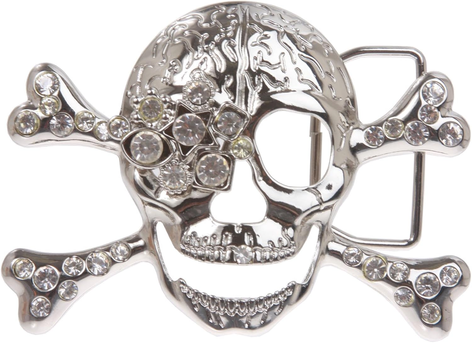 Rhinestone Skull & Crossbones Pirate Belt Buckle Color: Black: Clothing