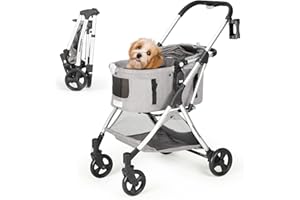 Beberoad Pets R5 Medium Pet Stroller for Small Dogs & Cats 180° Canopy 3-in-1 Pet Stroller with Removable Carrier for Walking (Grey)