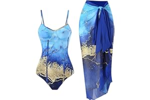 Leodye One Piece Bathing Suit for Women with Beach Cover up Floral Print Swimsuit Wrap Skirt Sarong Tummy Control Swimwear