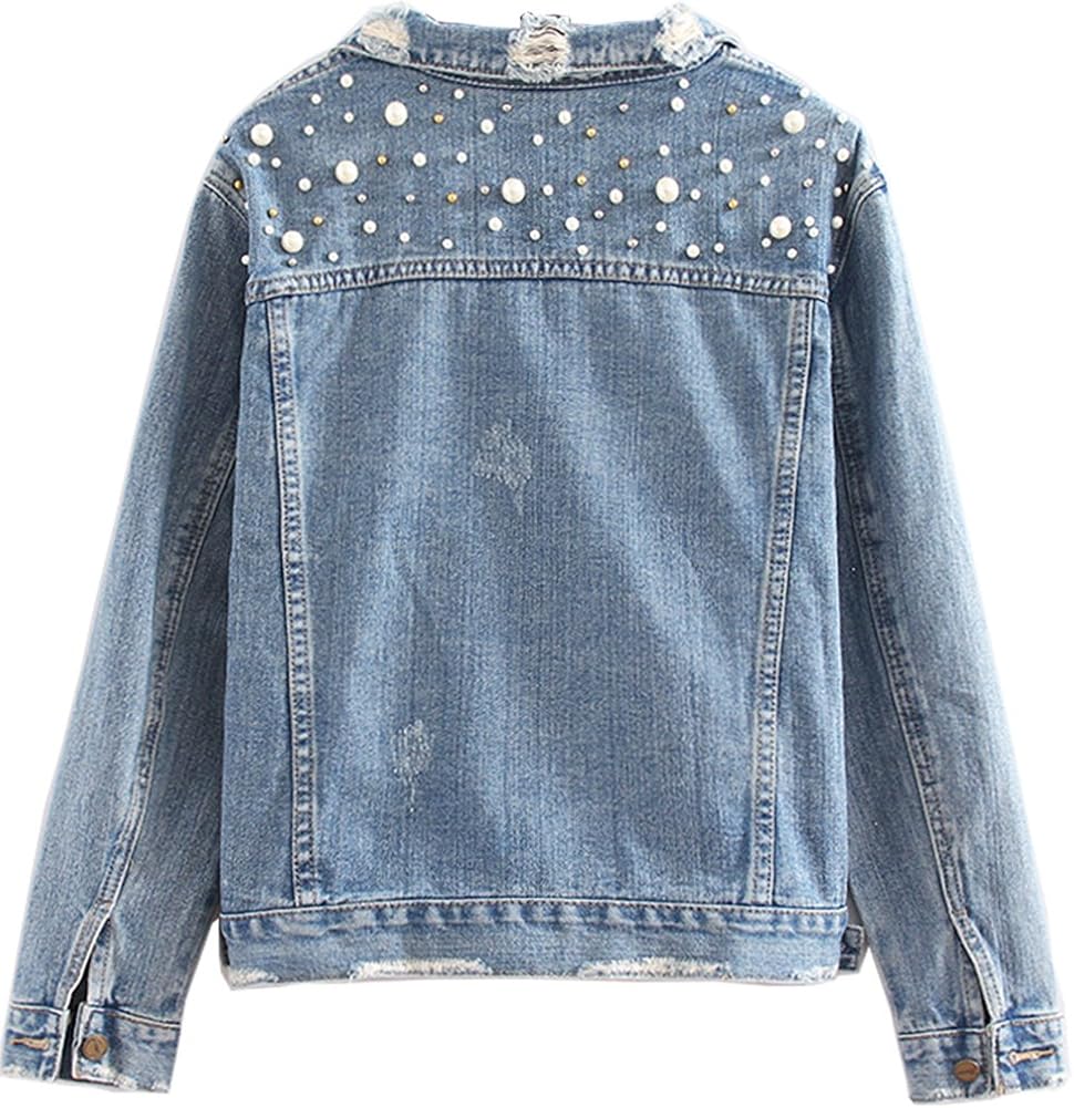 oversized denim jacket with pearls