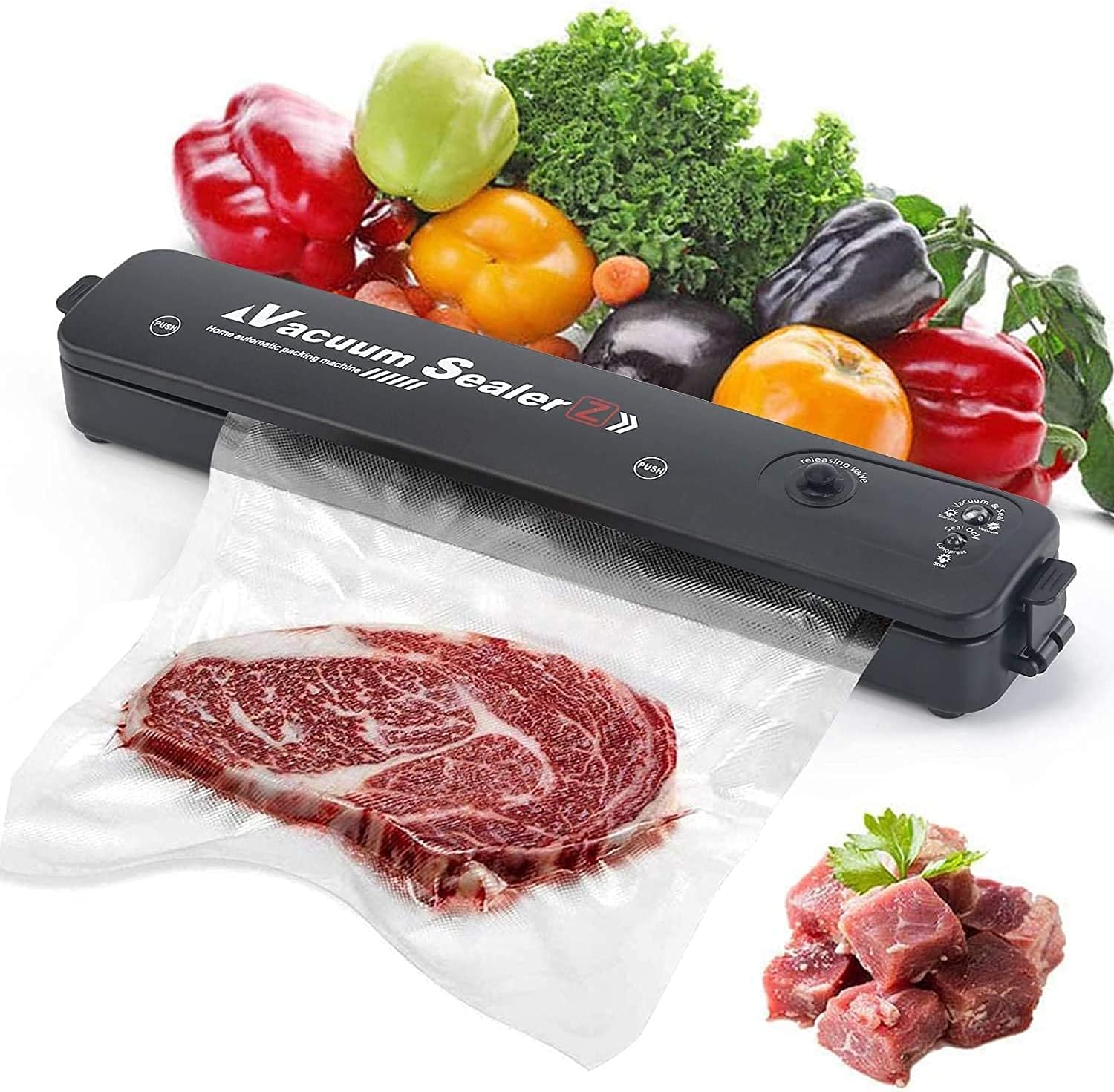 Vacuum Sealer Sachine | Automatic Vacuum Air Sealing System for Food Preservation with Special Packaging Bags | Compact Design Lab tested | LED Indicator (black)