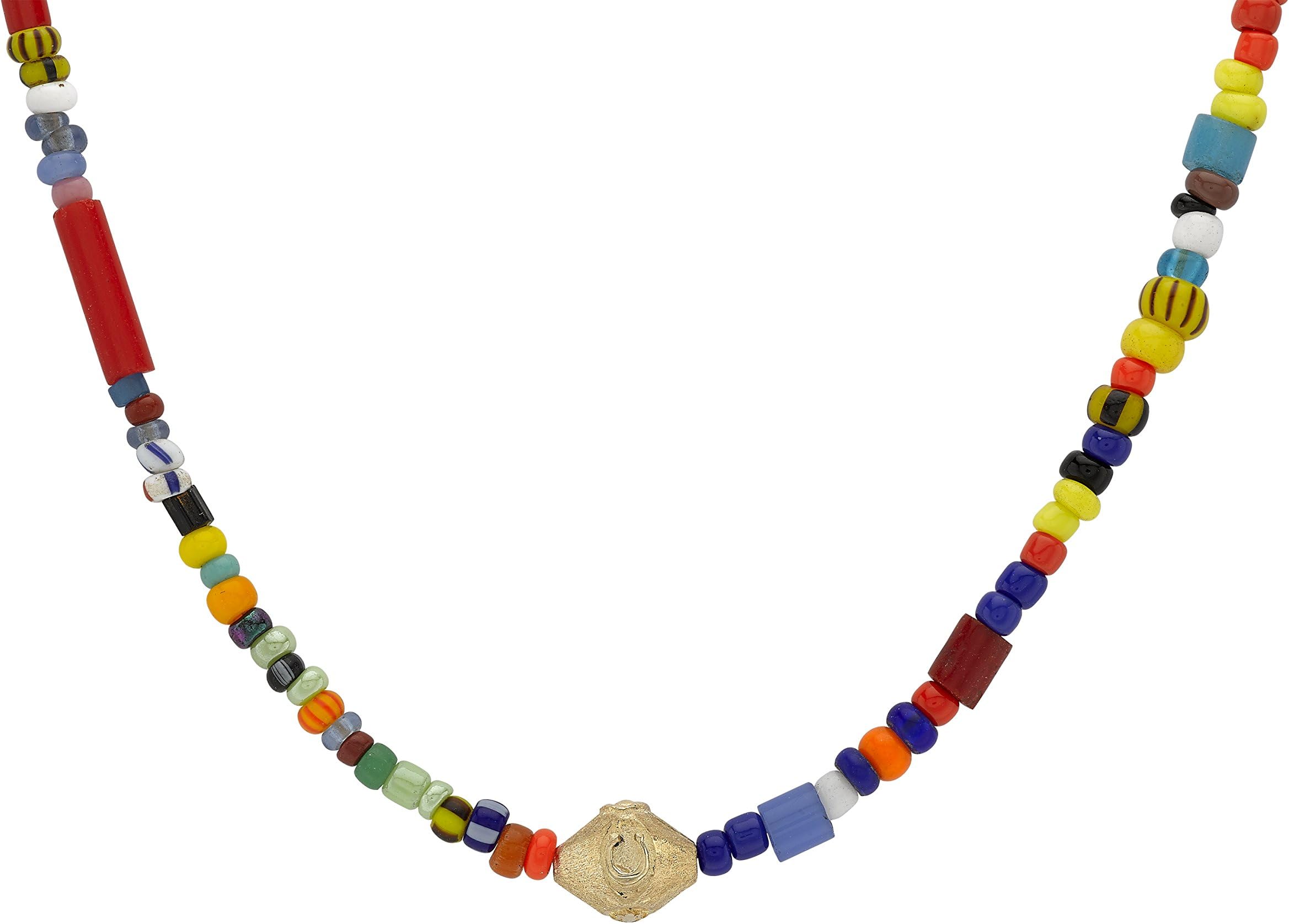 MoraisxBasha Unisex 14ct Yellow Gold Evil Eye Gold Toggle Beaded Necklace of Length 91cm LMAB32