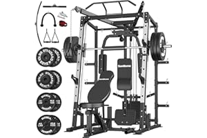 SunHome Smith Machine with Cable Crossover System, 2000LBS Multi-Function Squat Rack Power Cage for Home Gym Strength Training