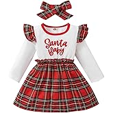 Gakizon Toddler Baby Girl Christmas Outfit Buffalo Plaid Long Sleeve Dress Xmas Skirt