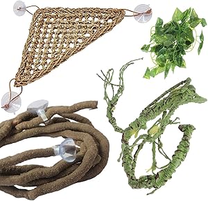 PINVNBY Bearded Dragon Tank Accessories Reptile Plants Lizard Hammock Jungle Climber Vines Flexible Leaves Habitat Reptile Decor for Climbing, Chameleon, Lizards, Gecko, Snakes