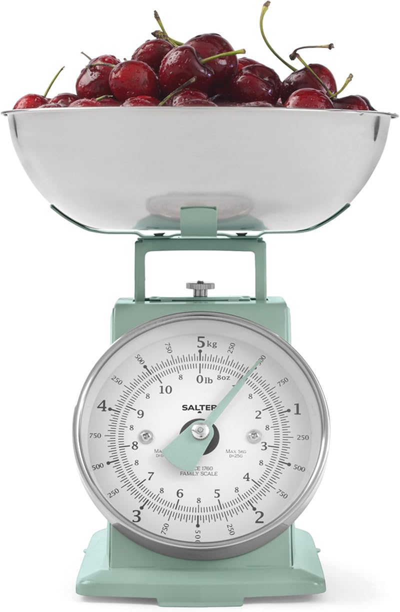 Salter Timeless Mechanical Kitchen Scale Sage, 5 kg, 1 Litre Bowl, Dial