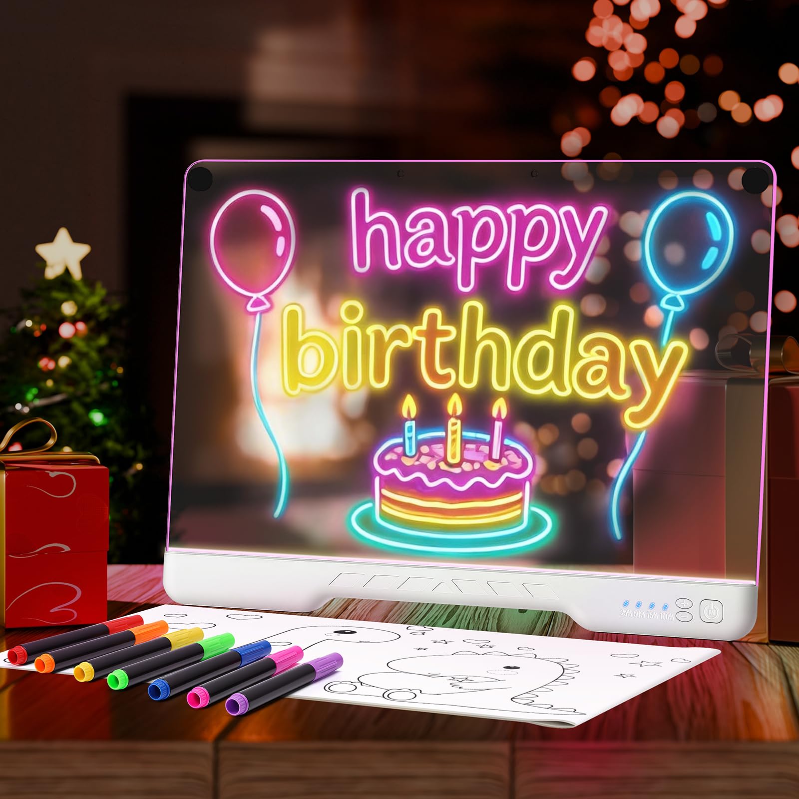 Photo 1 of 16 Inch Rechargeable LED Drawing Board, 7 Colors & 4 Modes, Portable & Mountable Acrylic Dry Erase Board with Neon Glow Doodle Effect, Includes Markers & Drawing Books,Birthday Gifts for Kids