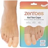 ZenToes Gel Toe Caps, Silicone Toe Protectors, 6-Pack (Variety, Beige) | Cushions &amp; covers missing or ingrown toenails, corns, blisters &amp; hammertoe discomfort. Reusable for daily wear