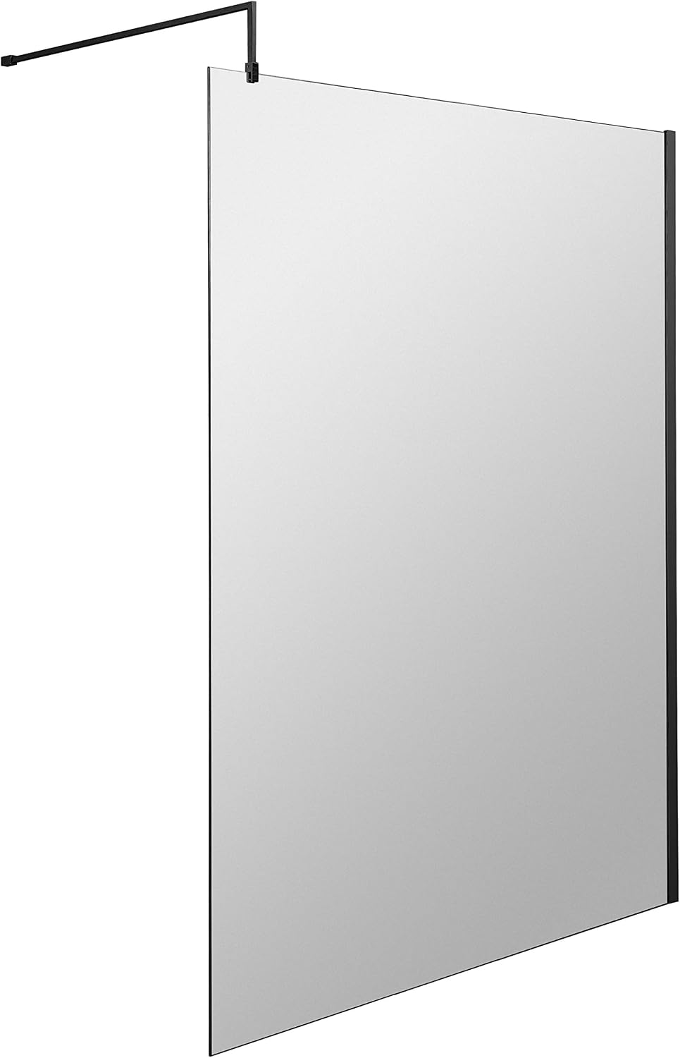 Nuie WRSCBP14 Modern Bathroom 8mm Toughened Safety Glass Wetroom Screen with Support Bar, 1400mm, Matt, Satin Black